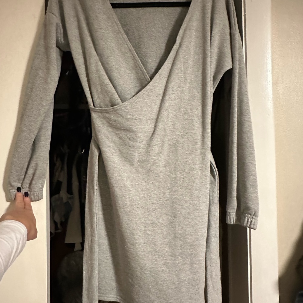 PrettyLittleThing Gray Sheath Dress with Asymmetrical Plunge Neckline